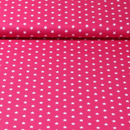Popeline de coton Stina - Etoiles Fuchsia Blanc