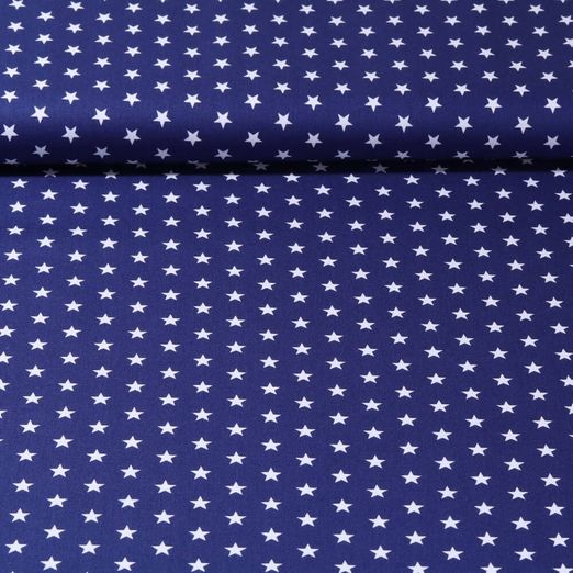 Popeline de coton Stina - Etoiles Bleu roi Blanc
