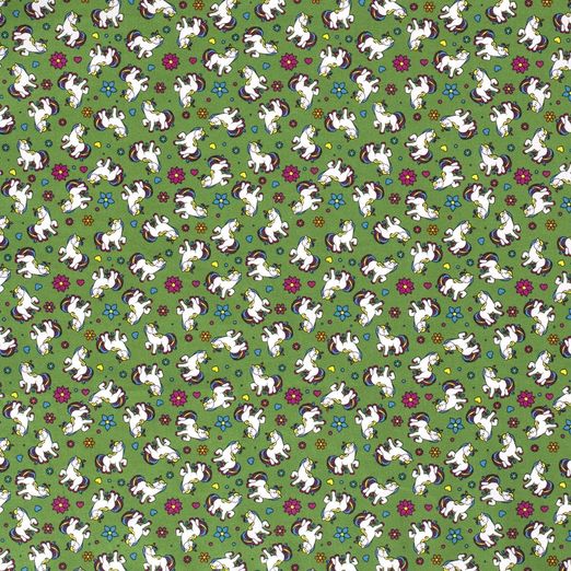 Baumwolle Regenbogeneinhorn auf Grün Baumwolle Regenbogeneinhorn auf Grün