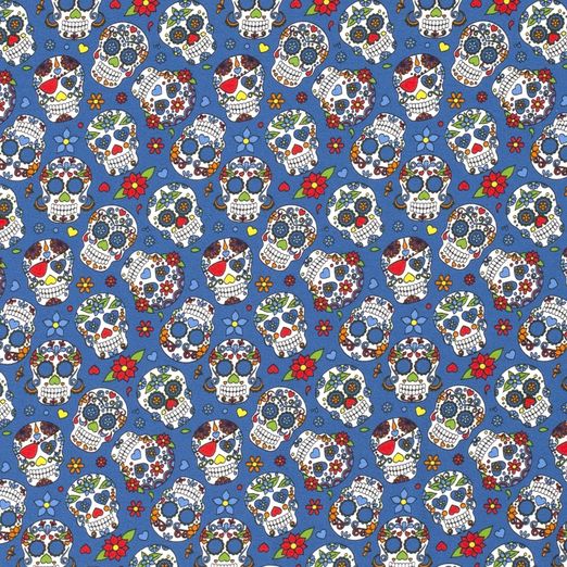 Jersey Coloured Skulls auf Jeansblau Jersey Coloured Skulls auf Jeansblau