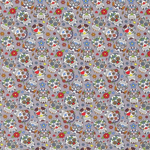 Jersey Coloured Skulls auf Grau Jersey Coloured Skulls auf Grau