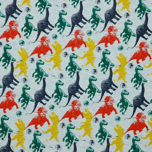 Jersey Jurassic World Farbige Dinos auf Hellblau Meliert LIZENZ Jersey Jurassic World Farbige Dinos auf Hellblau Meliert LIZENZ