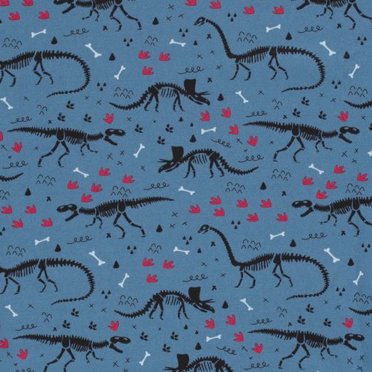 Jersey Dinoskelette auf Rauchblau Jersey Dinoskelette auf Rauchblau