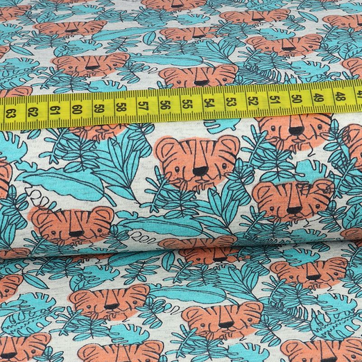 Jersey Tropical Tiger Apricot auf Creme Meliert Jersey Tropical Tiger Apricot auf Creme Meliert