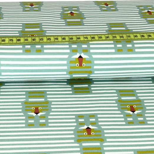 Jersey Organic Cotton Löwenprinz auf Streifen Dunkelmint Jersey Organic Cotton Löwenprinz auf Streifen Dunkelmint