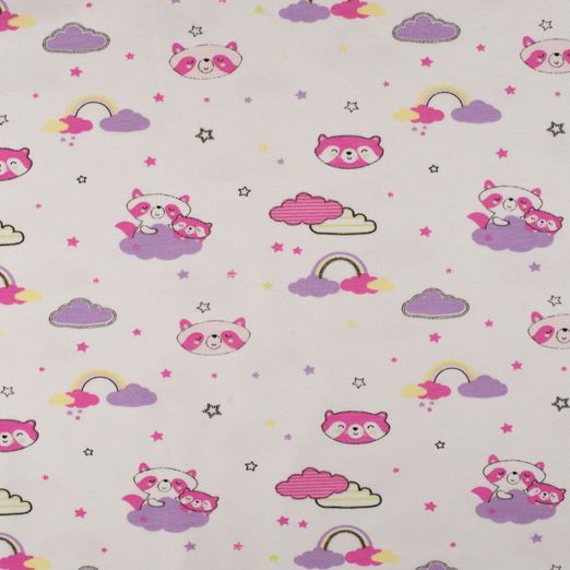 Jersey Waschbär in den Wolken Flieder/Pink auf Creme Jersey Waschbär in den Wolken Flieder/Pink auf Creme