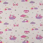 Jersey Waschbär in den Wolken Flieder/Pink auf Creme Jersey Waschbär in den Wolken Flieder/Pink auf Creme