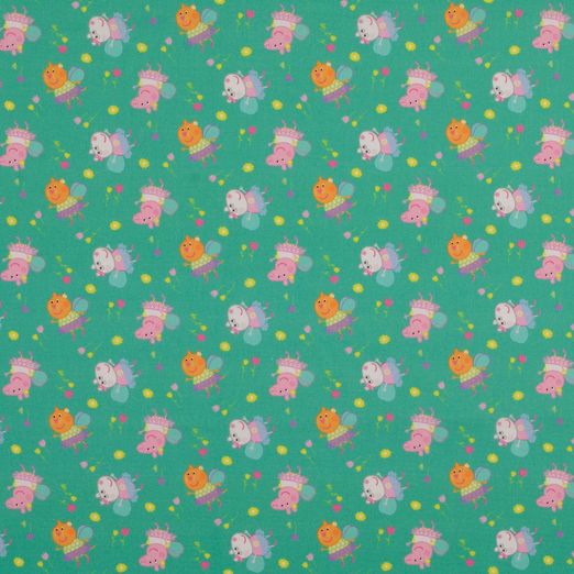 Baumwolle LIZENZ Peppa Wutz Elfen auf Dunkelmint Digital SALE Baumwolle LIZENZ Peppa Wutz Elfen auf Dunkelmint Digital SALE