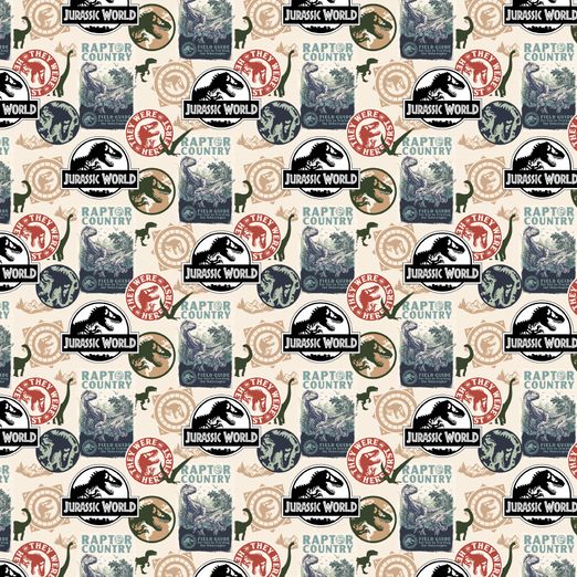 Baumwolle LIZENZ Jurassic World Patch auf Creme Digital