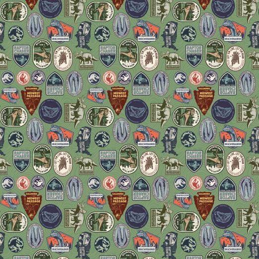 Baumwolle Jurassic Park Symbole Grün Lizenz Digital Baumwolle Jurassic Park Symbole Grün Lizenz Digital