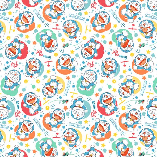 Baumwolle LIZENZ Doraemon Die Roboterkatze auf Weiß Digital Baumwolle LIZENZ Doraemon Die Roboterkatze auf Weiß Digital