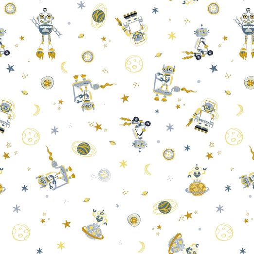 Baumwolle Space Roboter Cremeweiß Baumwolle Space Roboter Cremeweiß