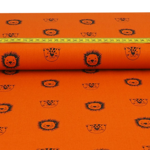 Baumwolle Tierköpfe auf Dunklem Blutorange BIO Baumwolle Tierköpfe auf Dunklem Blutorange BIO