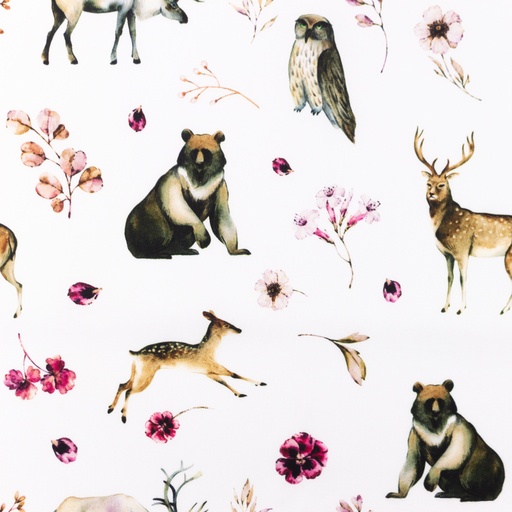 Baumwolle Waldtiere und Blumen auf Creme Digital Baumwolle Waldtiere und Blumen auf Creme Digital