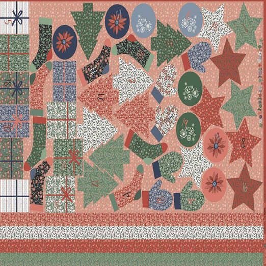 Baumwolle Panel Adventskalender Altrosa/Dunkelmint 100 cm Baumwolle Panel Adventskalender Altrosa/Dunkelmint 100 cm