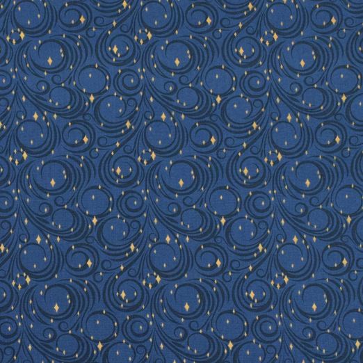Baumwolle WEIHNACHTEN Foliendruck Schnörkel und Rauten auf Rauchblau Baumwolle WEIHNACHTEN Foliendruck Schnörkel und Rauten auf Rauchblau