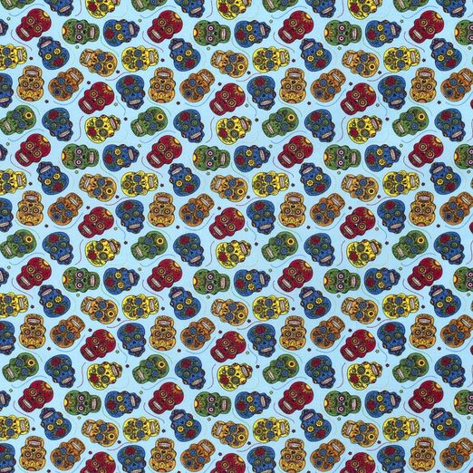 Baumwolle Flower Skulls auf Hellblau Baumwolle Flower Skulls auf Hellblau
