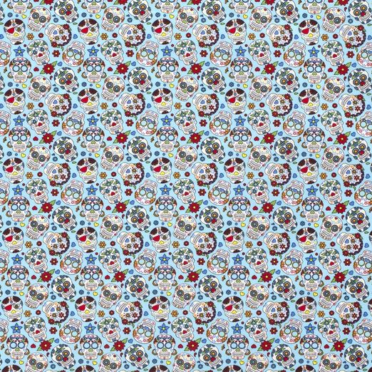 Baumwolle Coloured Skulls auf Aqua Baumwolle Coloured Skulls auf Aqua