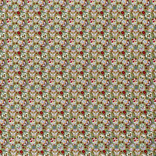 Baumwolle Kleine Blumen Skulls auf Khaki Baumwolle Kleine Blumen Skulls auf Khaki