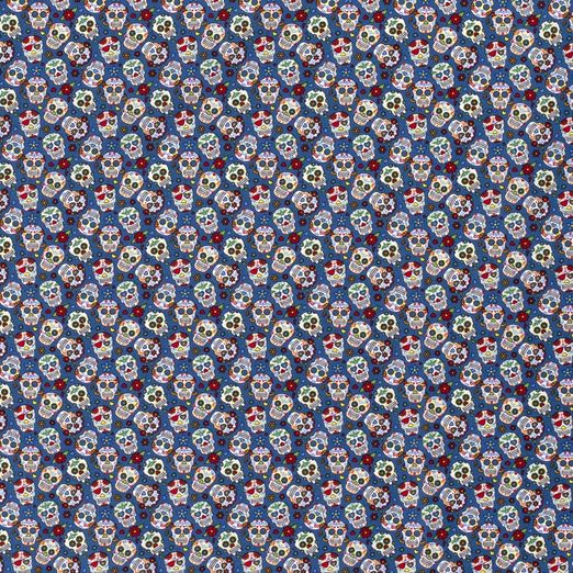 Baumwolle Kleine Blumen Skulls auf Blau Baumwolle Kleine Blumen Skulls auf Blau