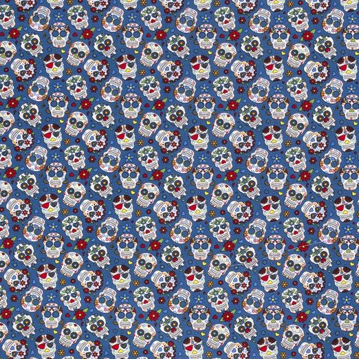Baumwolle Coloured Skulls auf Rauchblau Baumwolle Coloured Skulls auf Rauchblau