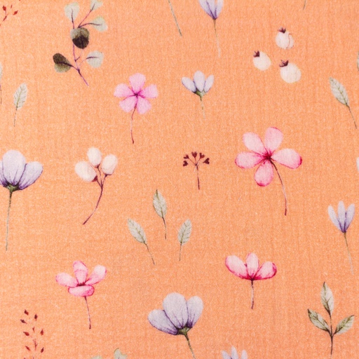 Musselin Bunte Blumen auf Apricot Digital Musselin Bunte Blumen auf Apricot Digital