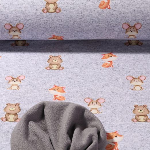 Softshell - Impression digitale Ours, renard et souris Mélange gris
