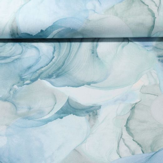 Popeline de coton - Silicon Stretch Impression numérique Aquarelle Bleu