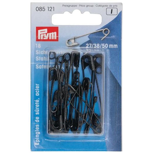 PRYM Sicherheitsnadeln - 27/38/50mm - sortiert - schwarz - 18 Stück
