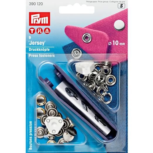 Prym geschlossene Jersey Druckknöpfe – silberfarben – 10 mm – mit Werkzeug und Aufsätzen – 9 Stück