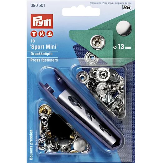 Prym Sport Mini Druckknöpfe - silberfarben - 13mm - mit Werkzeug und Aufsätzen - 10 Stück Prym Sport Mini Druckknöpfe - silberfarben - 13mm - mit Werkzeug und Aufsätzen - 10 Stück