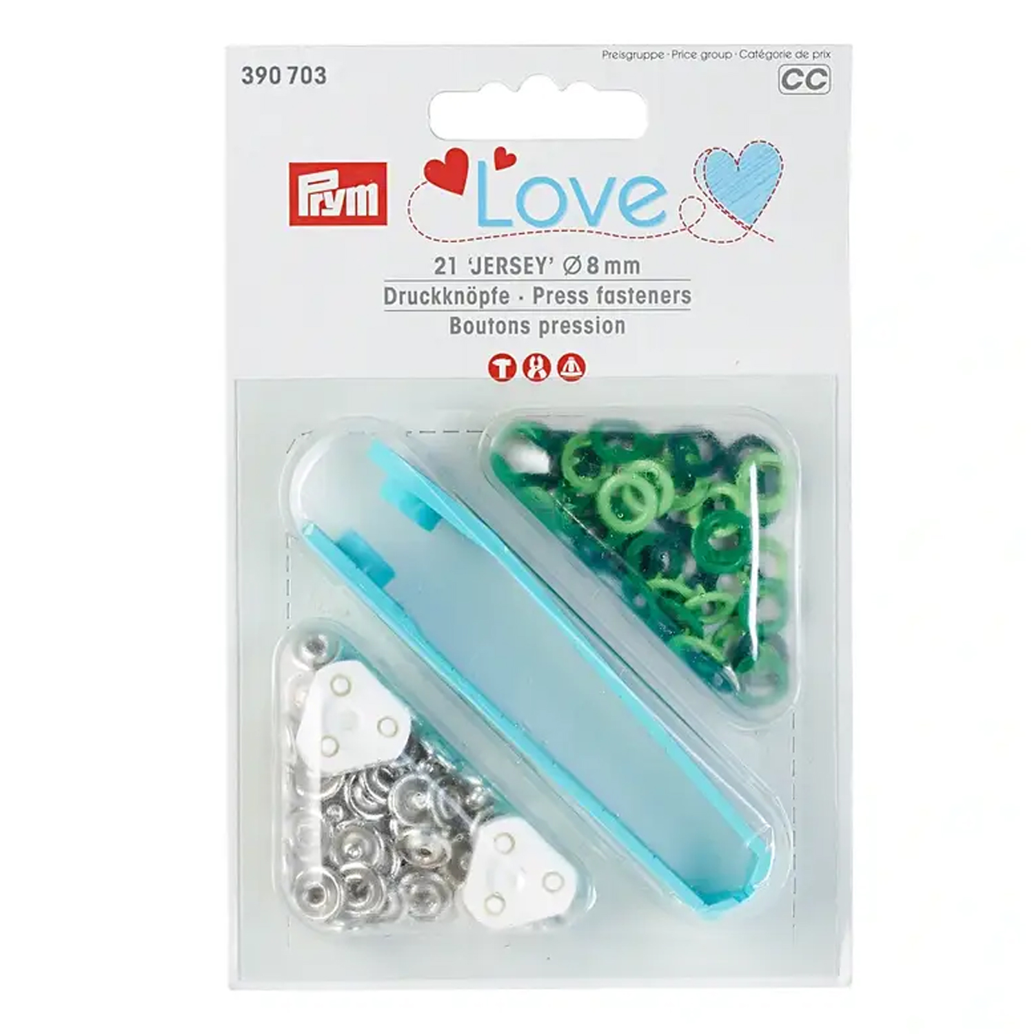 Prym LOVE Jersey Druckknöpfe - grün - 8mm - mit Werkzeug und Aufsätzen - 21 Stück-2 Prym LOVE Jersey Druckknöpfe - grün - 8mm - mit Werkzeug und Aufsätzen - 21 Stück-2