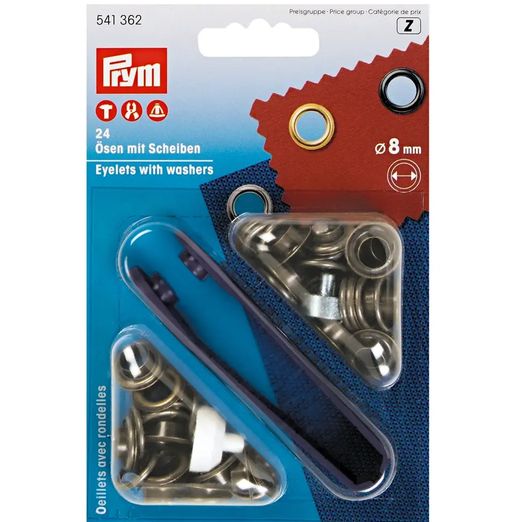 Prym Ösen 8mm Ø + Werkzeug (Aufsätze) – altmessing