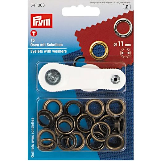 Prym Ösen 11mm Ø + Werkzeug - altmessing