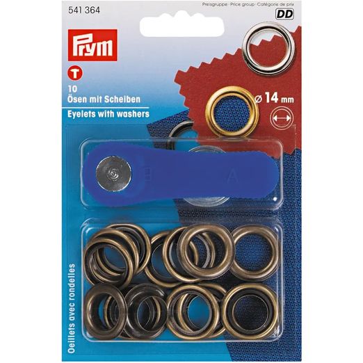 Prym Œillets 14mm Ø + outil - laiton vieilli
