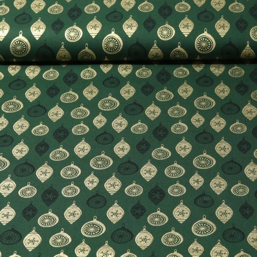 Popeline de coton - Décorations de Noël Vert Doré