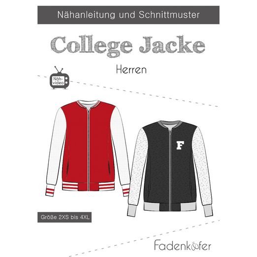 College Jacke Herren -Papierschnittmuster