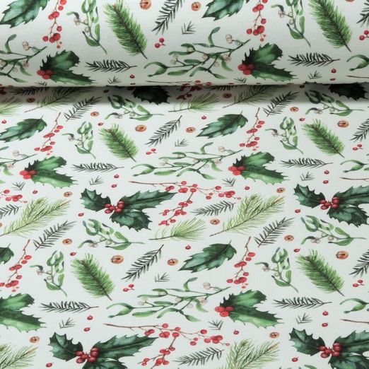 Sweat - French Terry Weihnachtszweige Digitaldruck Ecru Angeraut