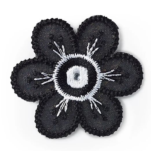 PRYM Ecusson - Fleur avec paillettes - Noir/Blanc