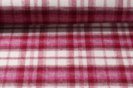 Tissu pour manteaux - Duveteux Tartan Bordeaux