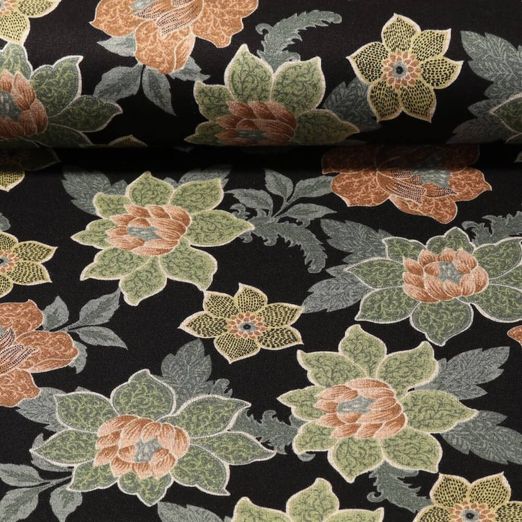Jersey romanite - Softpunta Fleurs Noir Kaki