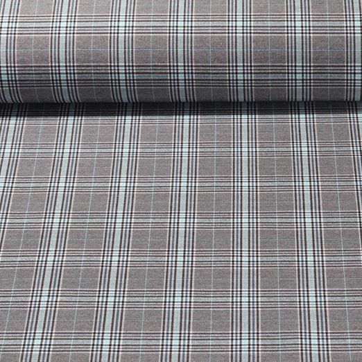 Hosenstoff - Karo Bengaline Stretch Grau Türkis