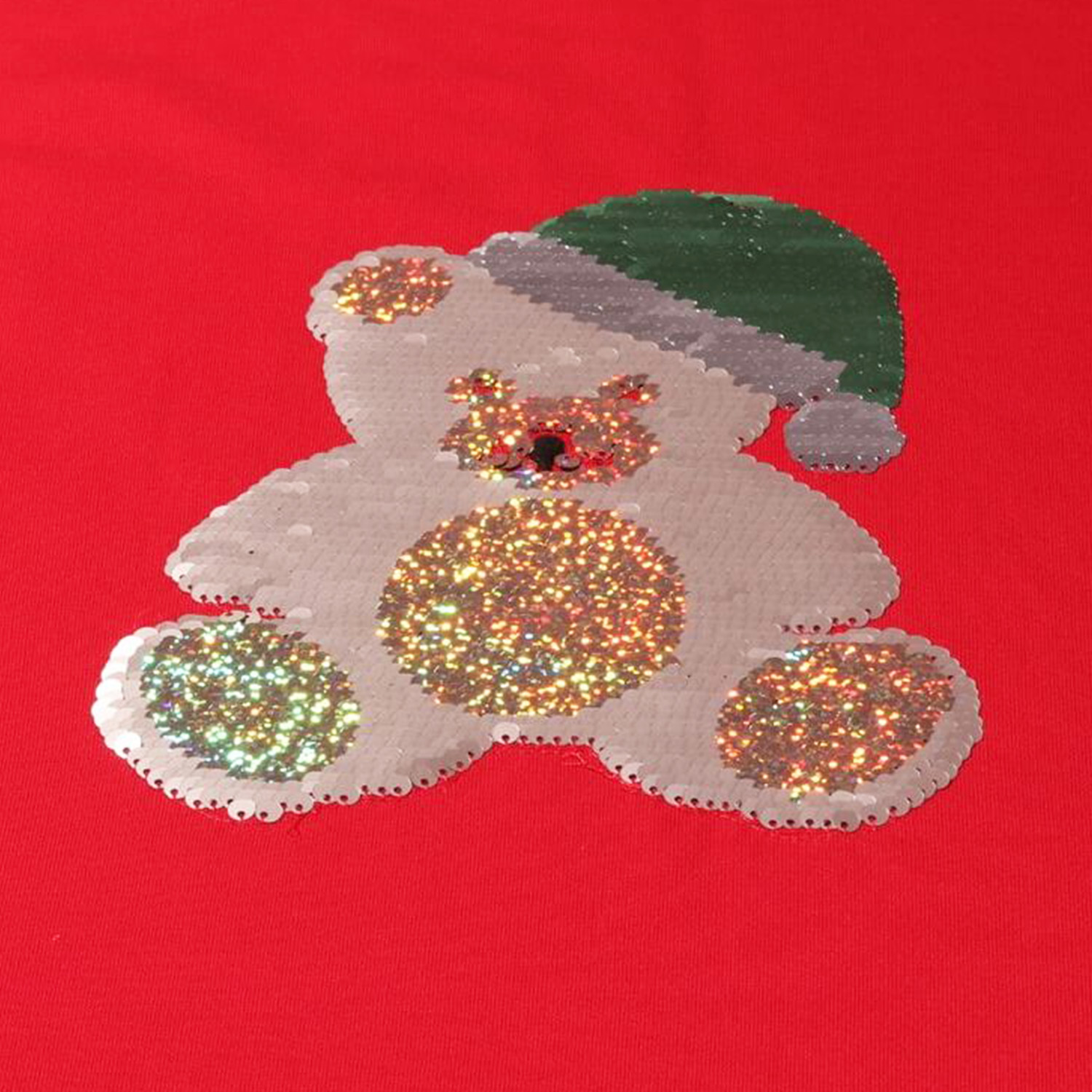 Sommersweat Panel - Pailletten French Terry Digitaldruck Weihnachtsbär Rot-2 Sommersweat Panel - Pailletten French Terry Digitaldruck Weihnachtsbär Rot-2