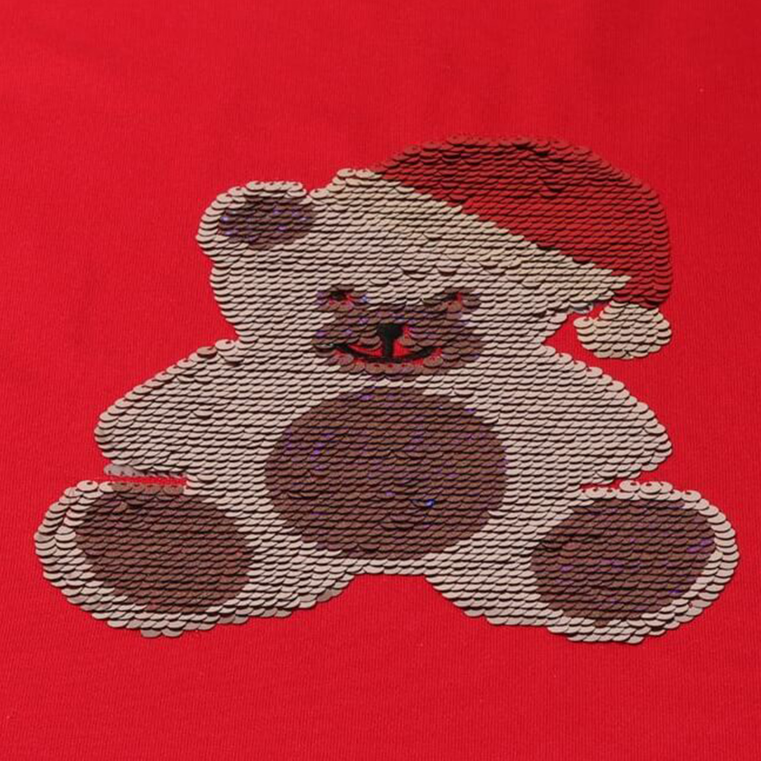 Sommersweat Panel - Pailletten French Terry Digitaldruck Weihnachtsbär Rot-1 Sommersweat Panel - Pailletten French Terry Digitaldruck Weihnachtsbär Rot-1