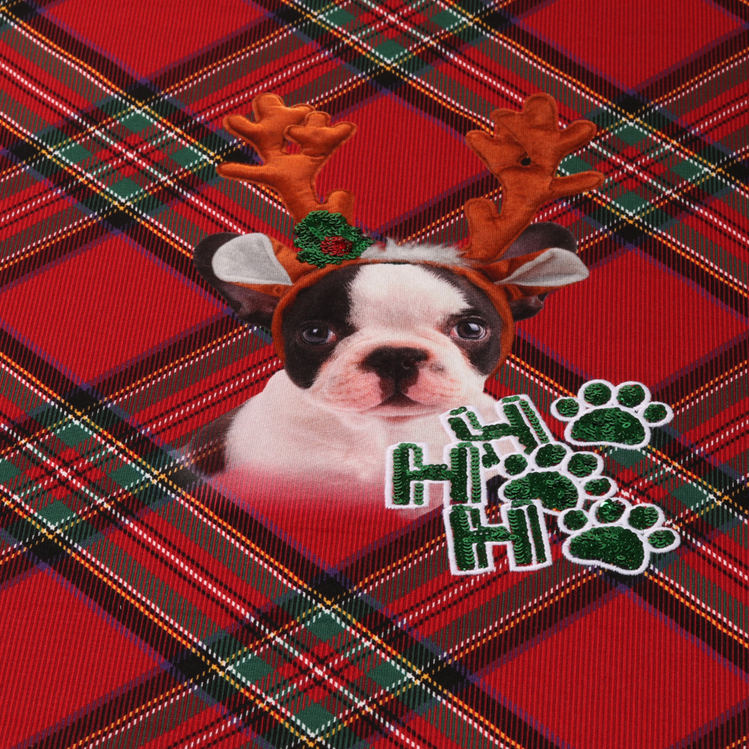 Sommersweat Panel - Pailletten French Terry Digitaldruck Weihnachtsbulldogge Rot-1 Sommersweat Panel - Pailletten French Terry Digitaldruck Weihnachtsbulldogge Rot-1
