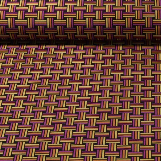 Tissu pour pantalon - Grille Bengaline Stretch Noir Rose vif