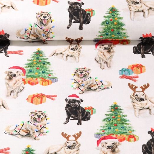 Baumwoll Canvas - Labrador Weihnachten Weiß