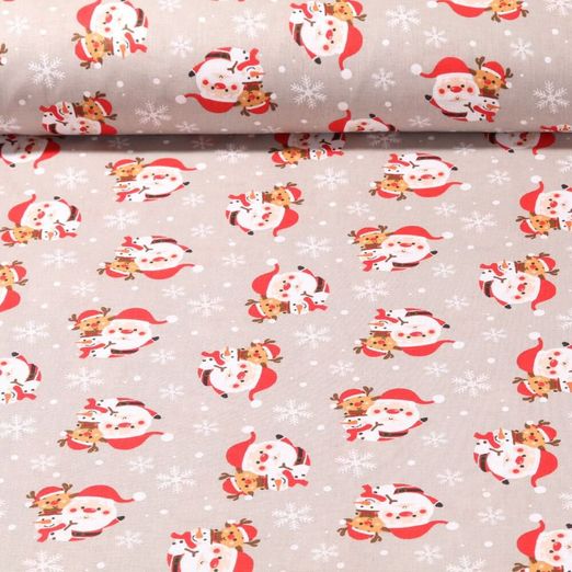 Baumwolle Webware - Weihnachtsmänner Grau
