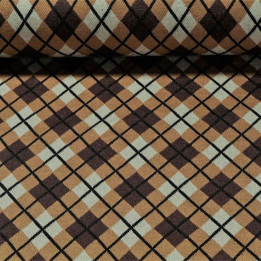 Tricot jersey jacquard - Carreaux Sable