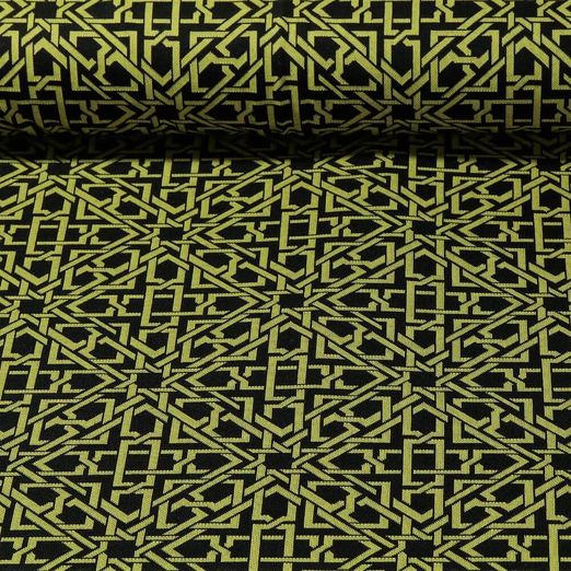 Jersey Jacquard - Geomix Schwarz Lime